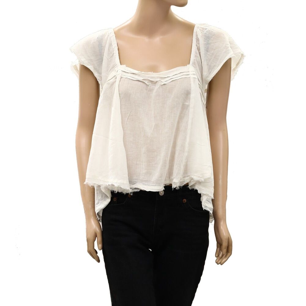 Free People Free-est Skye Blouse Cropped Top Sheer Short Sleeve Cotton S 290907 - Picture 6 of 10